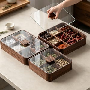 Personalized Wooden Snack Organizer Box – Multi Compartment Storage Box with Lid, Custom Kitchen & Coffee Table Organizer
