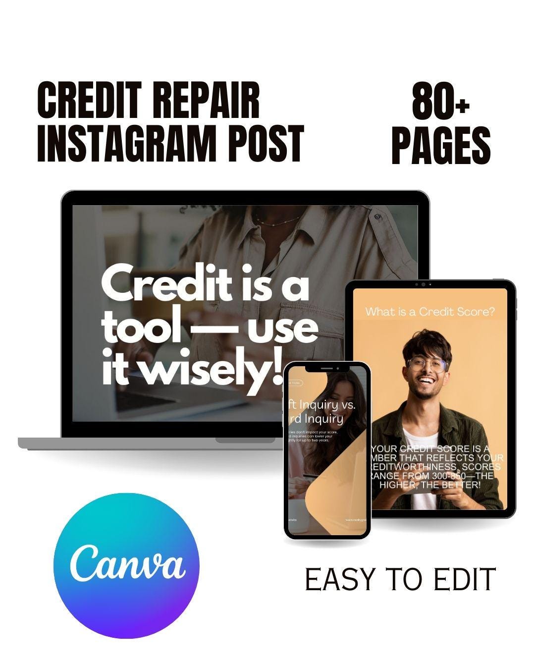 Credit Repair Instagram Post Templates: Editable Canva Kit (80 Pages ...