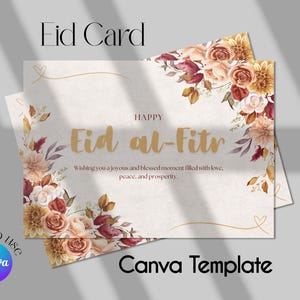 Cartão de flores Eid Mubarak | Cartão de felicitações islâmico floral | Desejos elegantes de Eid | Cartão de Eid em aquarela | Cartão festivo muçulmano | Cartões para impressão