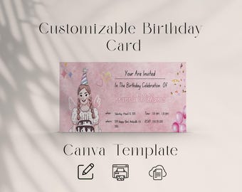 Editable Barbie Birthday Card, Pink Princess Theme, Editable Canva Template (Instant Download)