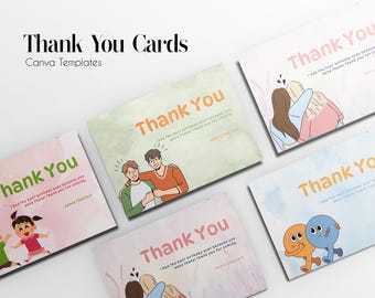 Handcrafted Watercolor Thank You Card Pack - Canva Editable, Digital Download