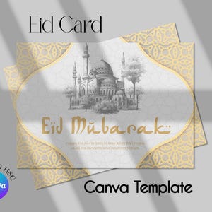 Cartão artístico Eid Mubarak | Cartão de felicitações islâmico feito à mão | Cartão de Eid em aquarela | Cartão de arte Eid moderno | Presente Eid para entes queridos