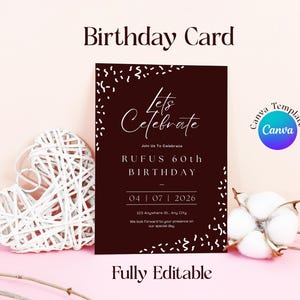 Editable Canva Let&#39;s Celebrate Invitation Template, Anniversary Invites, Blacj Digital Invite, AI-03