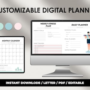 Fitness Planner | Printable  Digital Workout Planner, Health Wellness Tracker, Meal Plan, Exercise Log, Gym Planner, Editable Canva Template