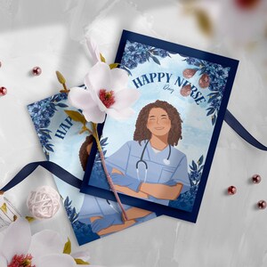 Blue Themed Nurse Appreciation Card, Medical Thank You Gift, Canva Editable Template,