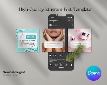 Dermatologist Instagram Post Templates: Skincare Canva Design (Digital Download)