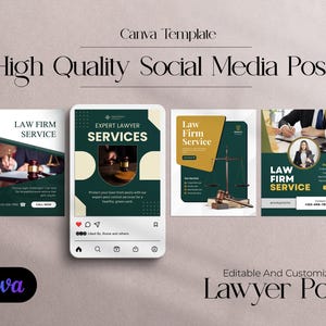 Editable Lawyer Canva Templates | Law Firm Social Media Post Pack | Legal Service Instagram Templates | 25 Lawyer Post Designs