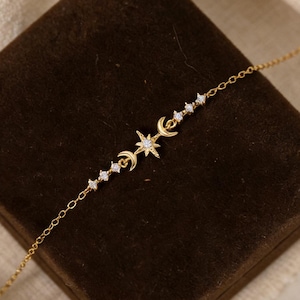 Elegant åttkantigt stjärn- och månearmband, stjärnarmband i 925 sterlingsilver, minimalistisk jubileumspresent till henne, jubileumspresent, brudtärnepresenter