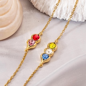 18k Gold Personalised Peas In A Pod Birthstone Bracelet,Dainty Bracelet,Family Bracelet,Anniversary Gift For Her,Mothers Day Gift For Mom