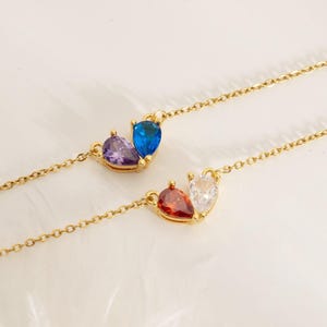 Minimalist Heart Birthstone Necklace,Lovers Birthstone Matching Heart Necklace,Two Birthstone Necklace,Love Gift,Couple Necklace,Christmas