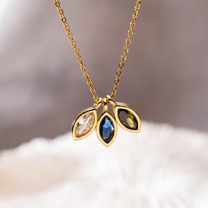 Customized Birthstone Necklace,14K Gold Leaf Birthstone Necklace,Multiple Birthstone Necklace,Grandmother Necklace,Mother&#39;s Day Gift For Her