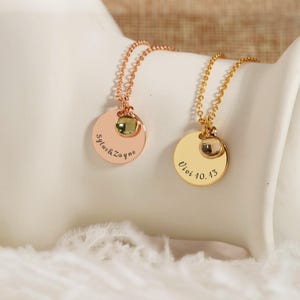 Collar con disco de piedra de nacimiento, collar grabado personalizado, collar con nombre, regalo de cumpleaños para mamá, regalo del Día de la Madre, para la abuela, regalo de Navidad, para ella