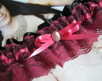 Black Garter with Hot Pink Trim Anniversary for her