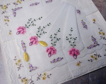 Set of Three Vintage Swiss Handkerchiefs