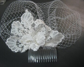 Lace Birdcage Wedding Veil: Vintage Bridal Veil with Pearls