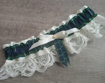 Campbell Tartan Wedding Garter with Ivory Lace