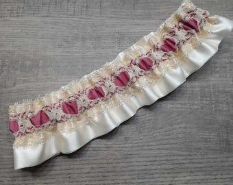 Victorian Garter Ivory and Dark Pink