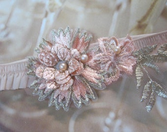 Blush Pink and Gold Wedding garter with Pearls