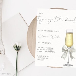Editable Tie the Knot Bridal Shower Invitation, Modern Bow Bridal Brunch Invite, Minimalist Wedding Shower Printable Template, Champagne