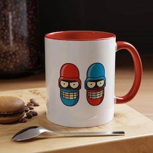 Mug, Funny Meme of Bender Pillz mashup, Sarcastic Novelty Cup Gift, Unique Tea Cup, Humorous Coffee Mug, Quirky Drinkware