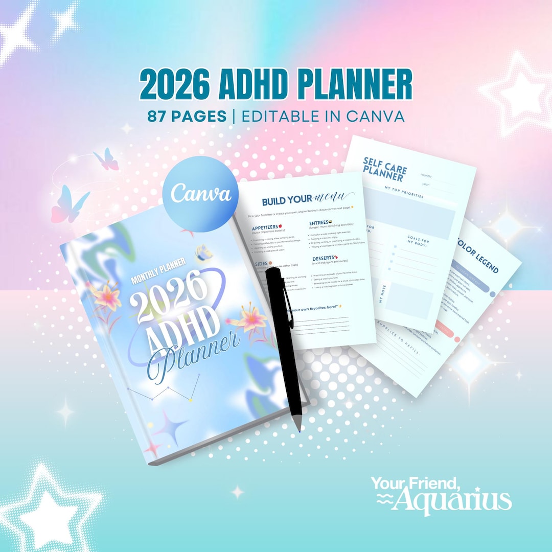 2026 ADHD Digital Planner | Editable Canva Template | Monthly Weekly ...