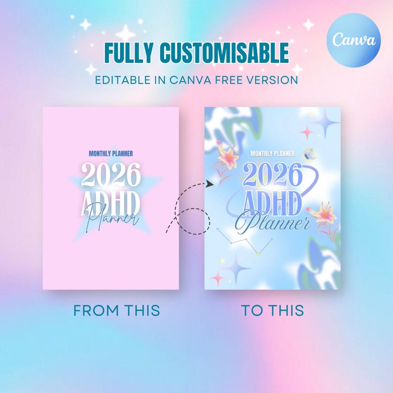 2026 ADHD Digital Planner | Editable Canva Template | Monthly Weekly ...