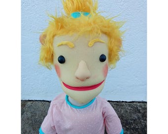 Handmade Ventriloquist Puppet: Cheerful Girl Artist Doll.