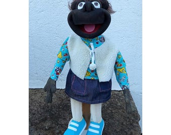 Handmade Ventriloquist Puppet: Africa Girl Art Doll, Movable Mouth.