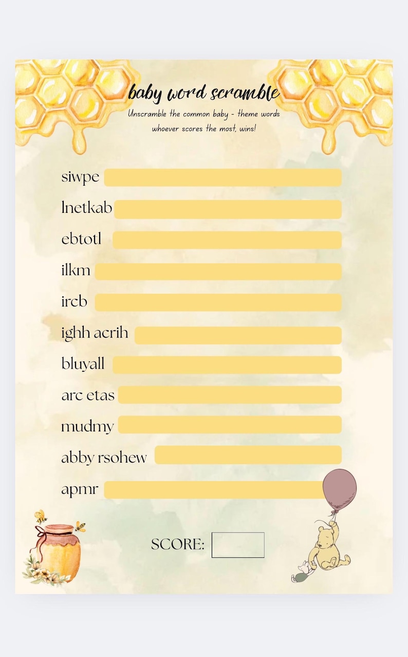 Winnie the Pooh Baby Shower Game Bundle - Etsy