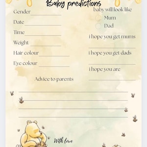 Winnie the Pooh baby shower game bundle