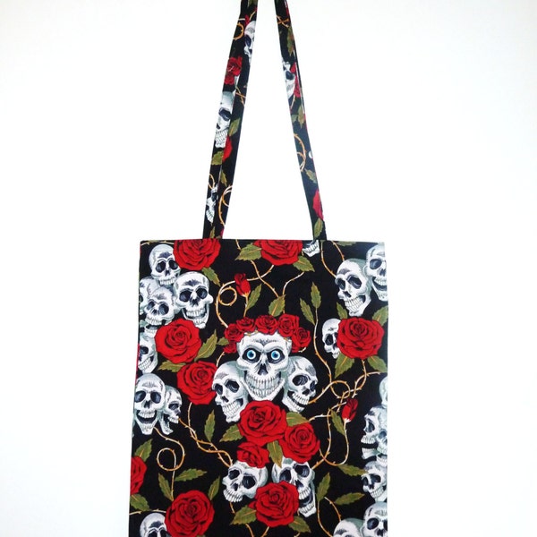 CLEARANCE SALE Skulls and Roses Print Tote Bag