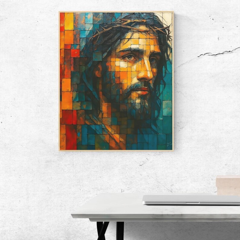Jesus Art Print Christian Printable | Faith Home Decor Mosaic Jesus ...