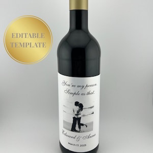 Wine Labels, Photo Wine Label Template, Minimalist Wedding Favor, Custom Wine Label, Personalized Gift, Wine Gift Label #001 Mr White