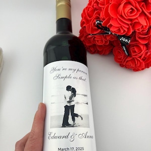 Photo wine label - Newly engaged couple custom wine label, Couple engagement gifts, 21st birthday wine label, 30th birthday Champagne label