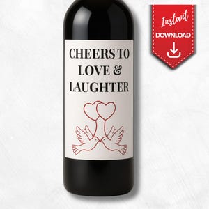 Printable wine label – Cheers to Love & Laughter – wedding wine sticker – instant download for celebrations