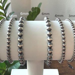 Sterling Silver Pearl Stretchy Bracelet, Western Style Oxidized Beads