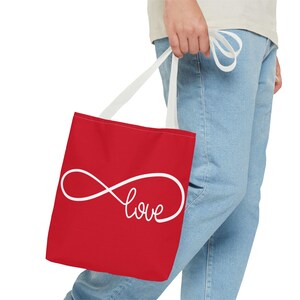 Love Tote Bag | Double-Sided Print | 13&quot; 16&quot; 18&quot; Sizes | White, Black, Navy, Red, Beige Handles | Romantic Reusable Bag