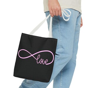 Love Tote Bag | Double-Sided Print | 13&quot; 16&quot; 18&quot; Sizes | White, Black, Navy, Red, Beige Handles | Romantic Reusable Bag