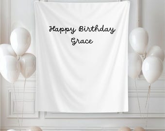 Custom Happy Birthday Wall Banner, Personalized Birthday Decor, Birthday Photo booth Backdrop, Gender Neutral Birthday Sign, Wall tapestry