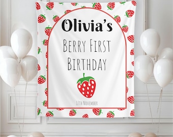 Beere erster Geburtstag personalisierte Banner | Beere Sweet One Girlande | Erdbeeren erstes Geburtstagskind | Erster Geburtstags-Wandbehang