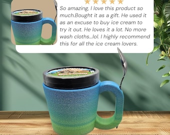 Pint Ice Cream Holder Mug Style, With Spoon Holder, 3D printed, gift for Ice cream lovers