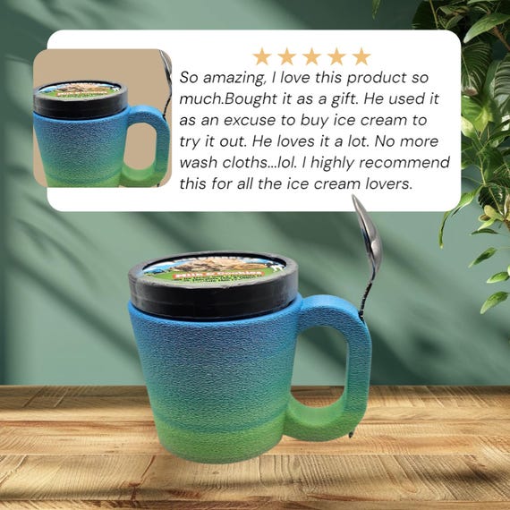 Pint Ice Cream Holder Mug Style, With Spoon Holder, 3D printed, gift for Ice cream lovers