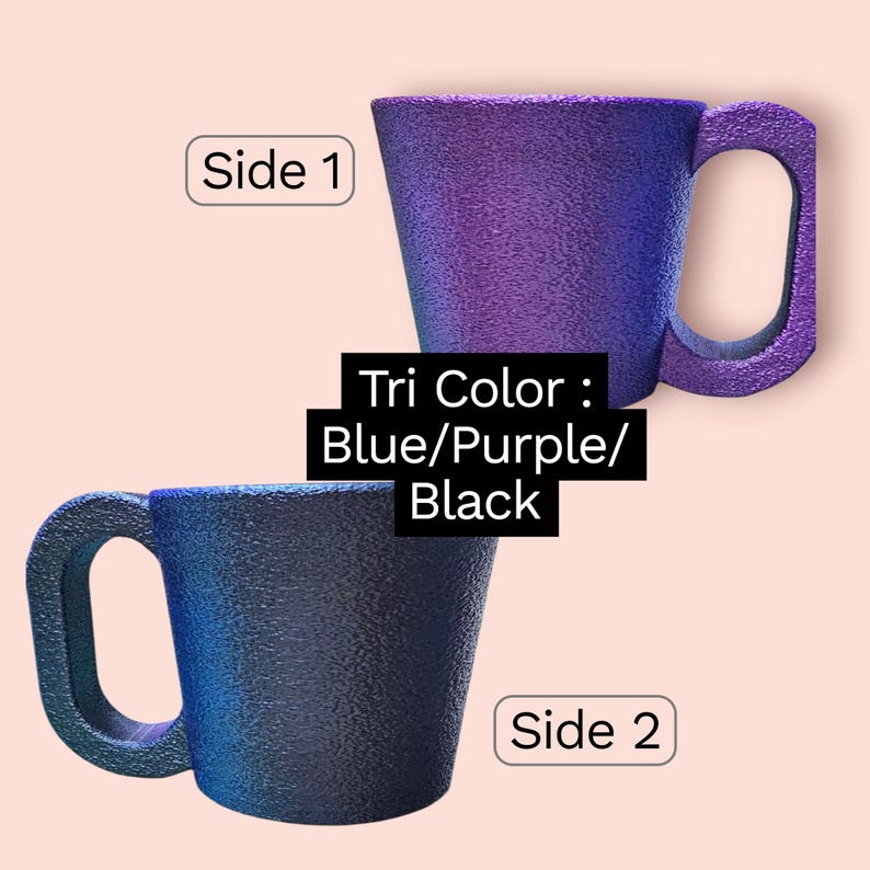 Pint Ice Cream Holder Mug Style, With Spoon Holder, 3D printed, gift for Ice cream lovers TriColor BL/BLK/PRP