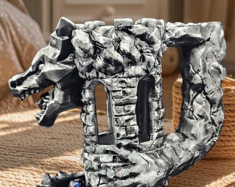 Dragon/Castle Dice Tower & Drink Holder – Castle-Themed Gaming Accessory - 3D Printed PETG - Gaming Decor