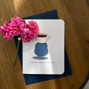 Cartão de felicitações para amantes de café – Cartão de trocadilho engraçado – Espresso Yourself – Aniversário, Obrigado, Encorajamento – Cartão Kawaii Nugget