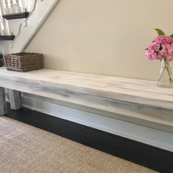 Whitewashed Wood Bench - Long Rustic Bench, Dining Bench, Mudroom Bench, Entry Bench,  Farmhouse Bench