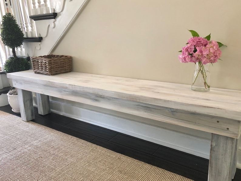 Whitewashed Wood Bench Rustic Dining Bench Mudroom Bench Entry Bench Rustic Bench Farmhouse Bench