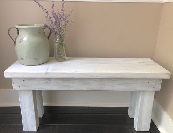 Whitewashed Wood Bench Small Rustic Bench 3 Feet Bench Etsy