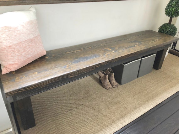 Wood Bench Long Rustic Bench Dining Bench Mudroom Bench Entry Bench Farmhouse Bench Custom Stain