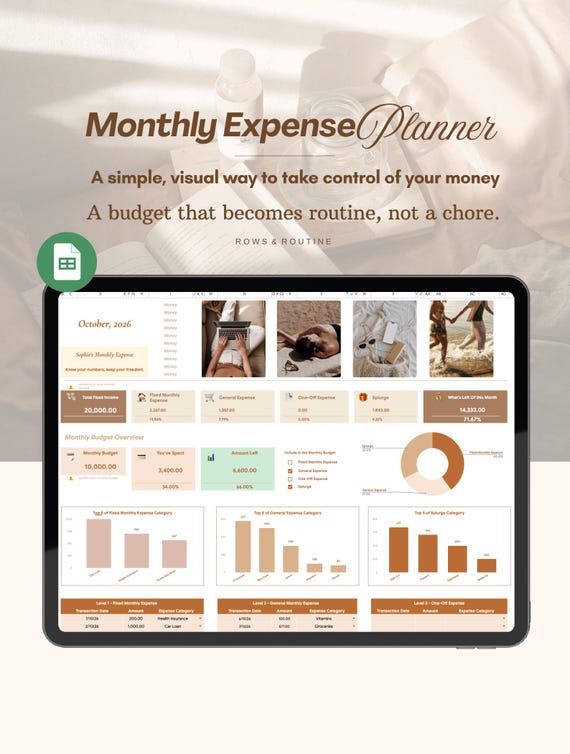 Monthly Expense Tracker for Google Sheets | Budget Planner (Digital Download)